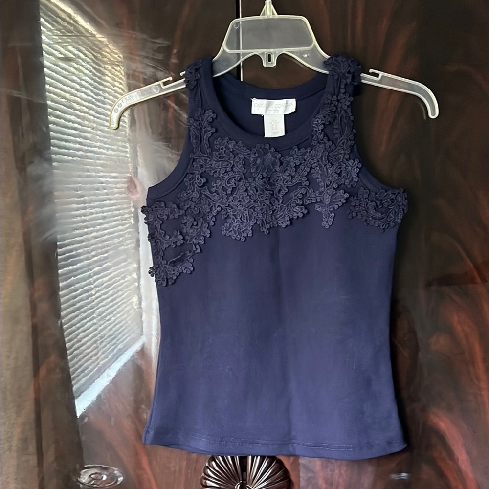 Caroline Constas Navy Lace Tank Top